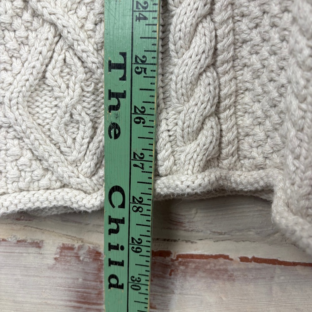 J.Crew Always Oatmeal Cotton Cable Knit Fisherman Sweater Chunky Mock Neck L - Picture 8 of 9